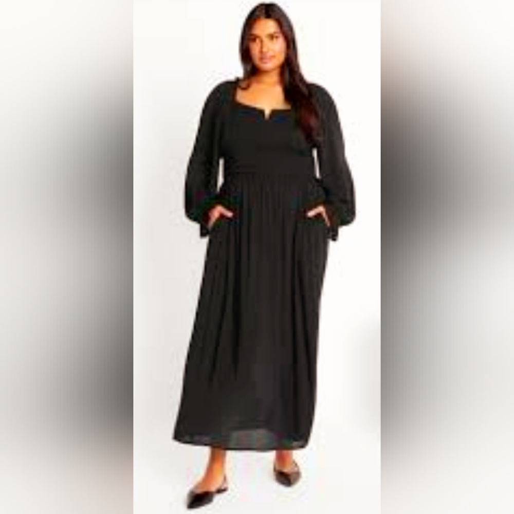 City Chic Addyson Black Maxi Dress with Long Sleeves